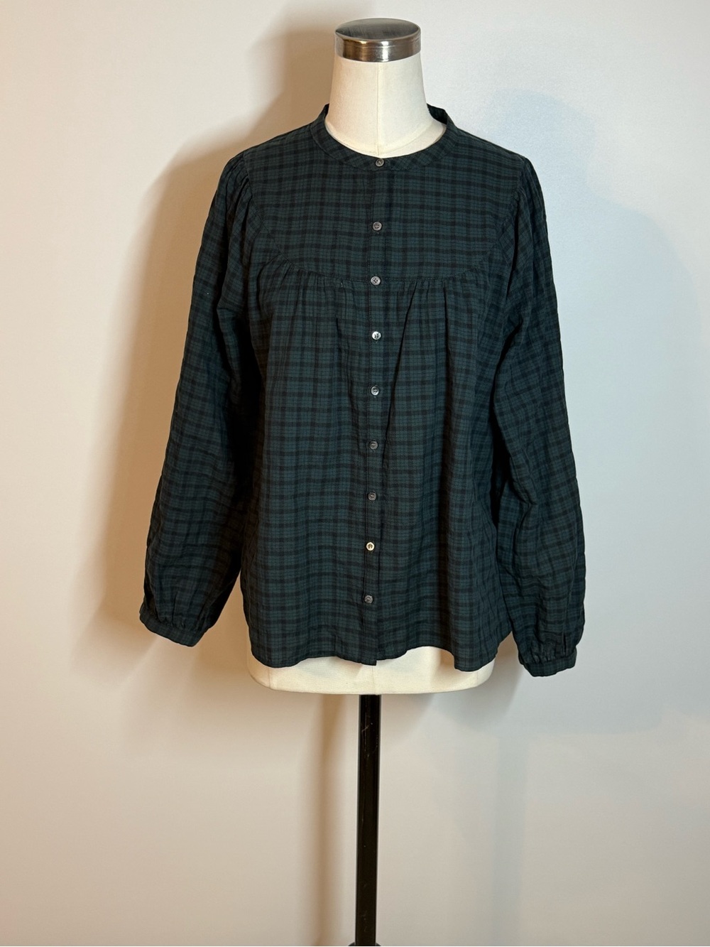 Madewell Dark Green Plaid Button-Front Women's Top